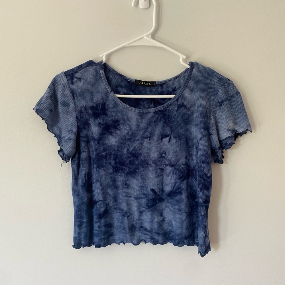 Short Sleeve Blue Tie Dye Crop Top